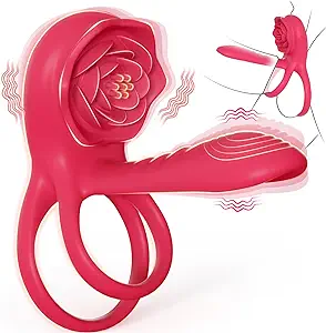 Movgani Vibrating Cock Ring Penis Sleeve with Rose Clitoral Stimulator
