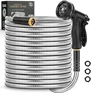 Itsonestep Garden Hose 50 FT, Metal Stainless Steel Water Hose
