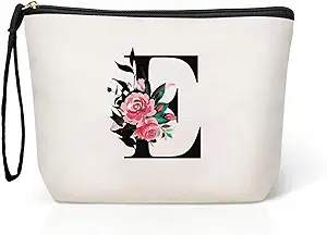 Topeast Initial Personalized Floral Makeup Bag