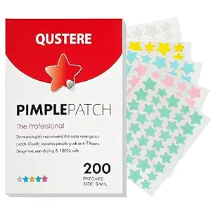 Qustere Pimple Patches for Face, Hydrocolloid Acne Patches, Cute Star Zit Covers, Colorful Spot Stickers with Tea Tree, Salicylic Acid & Cica Oil| 3 Sizes (10mm, 12mm & 14mm) |200 Count