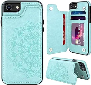 Mmhuo iPhone 7/8/SE 2020/SE 2022 Case with Card Holder,Flower Magnetic Back Flip Case for iPhone 7/8/SE 2020 Wallet Case for Women