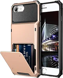 Vofolen Case for iPhone 6s 6 7 8 SE2 Case Wallet Credit Card Holder ID Slot Pocket Scratch Resistant Dual Layer Protective Bumper Rubber Armor Hard Shell Cover for iPhone 6 6s 7 8 SE 2020 (Rose Gold)