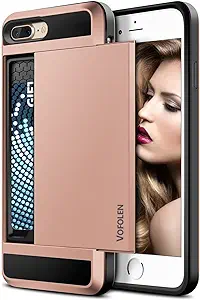 Vofolen iPhone 8 Plus Case Wallet Credit Card Holder ID Slot Sliding Cover Hidden Pocket Dual Layer TPU Bumper Armor Anti-Scratch Protective Hard Shell Case