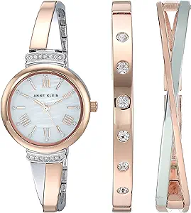 Anne Klein Women's Premium Crystal Accented Bangle Watch Set