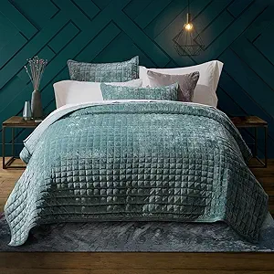 Recyco Luxury Velvet Quilt Set Full Queen Size, Aqua Green