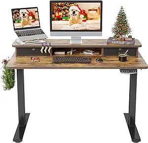 Fezibo Height Adjustable Electric Standing Desk with Double Drawer