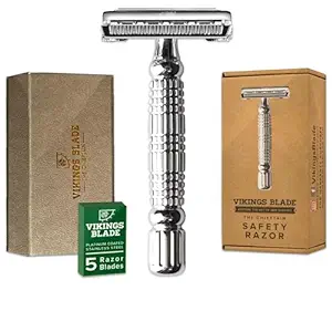 Vikings Blade Double Edge Safety Razor for Men + 5 Swedish Steel Blades + Luxury Case