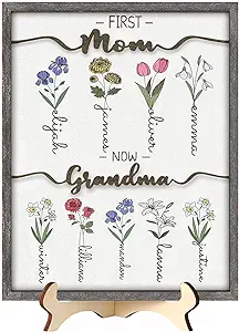 Hominker Mothers Day Gifts For Mom, Grandma, Customized Birth Month Flower with Names