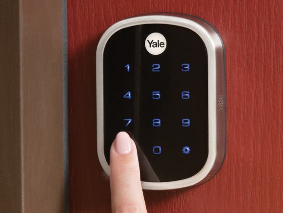 Keypad smart lock installed on a front door