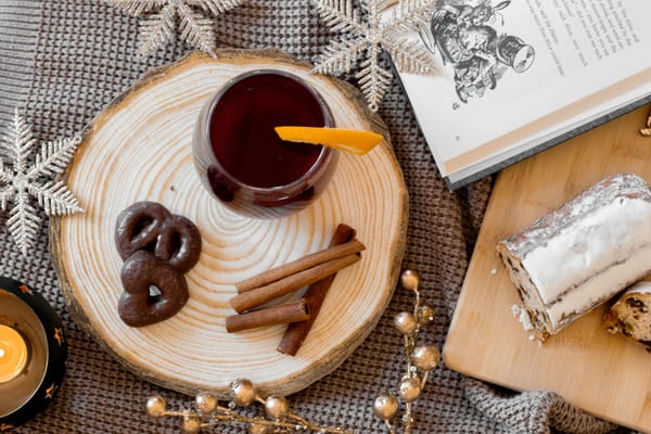 tea and snack on wooden tray