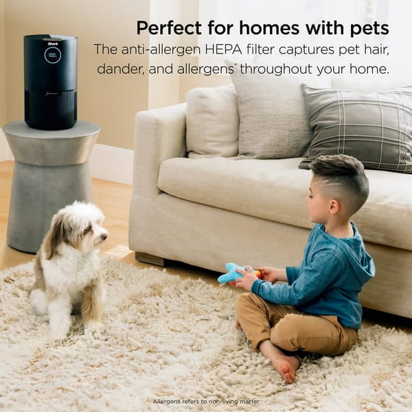 White tower air purifier on a clean white background